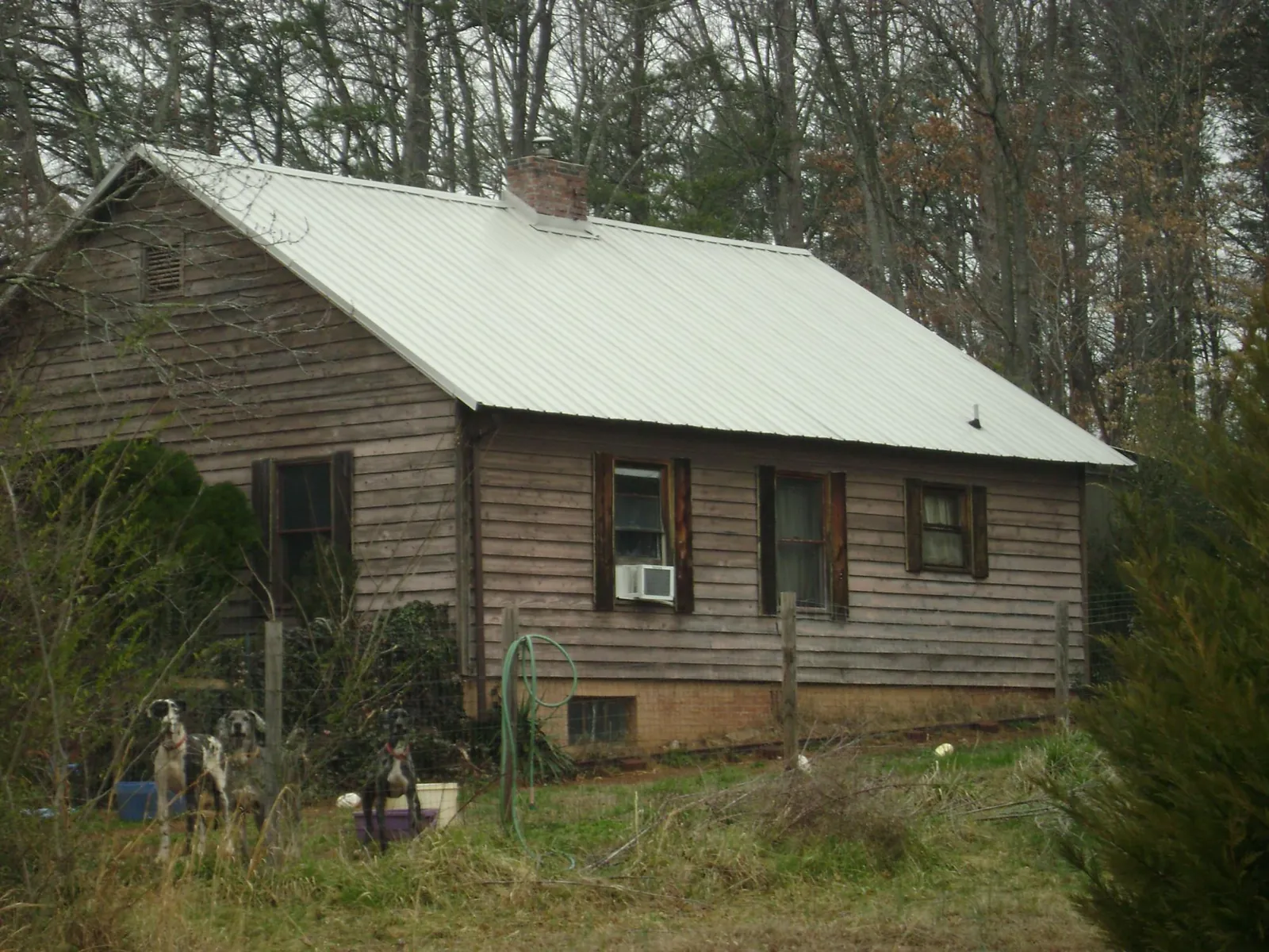 White metal roof on an old wood sided farmhouse, from a Metal Roof Installation job in Iota